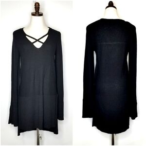 Free People Crossed Front V-neck Hi-Low Relaxed Longsleeve Tunic Knit Sw…